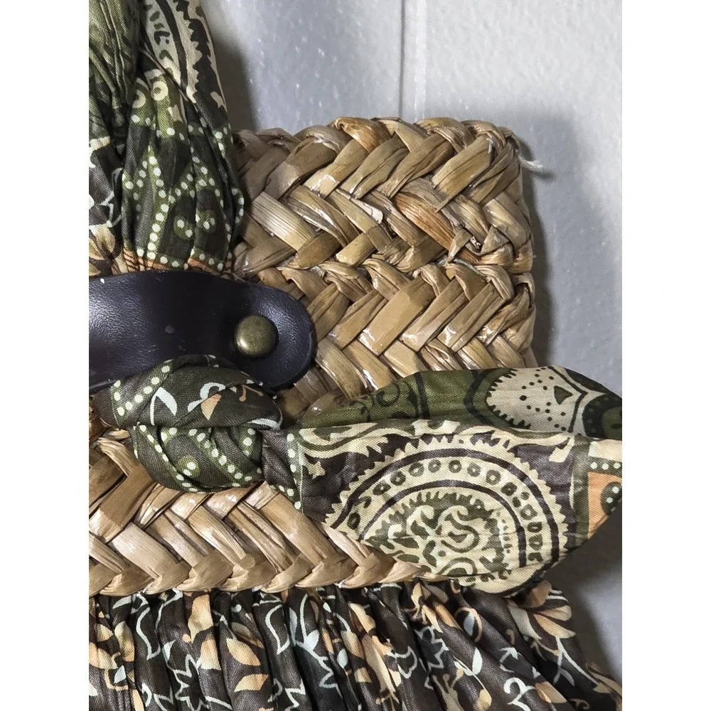 Sun Sand Straw Woven Boho Floral Shoulder Tote Handbag Purse Large